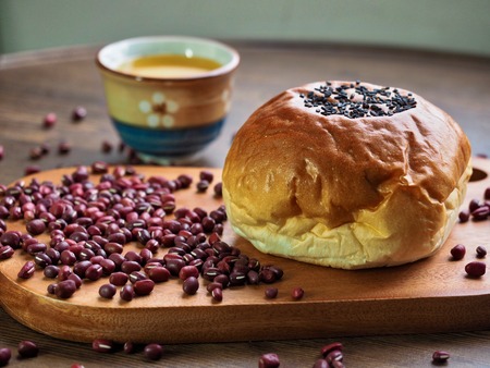 red bean bread and Sweet pumpkin sikhyeの写真素材