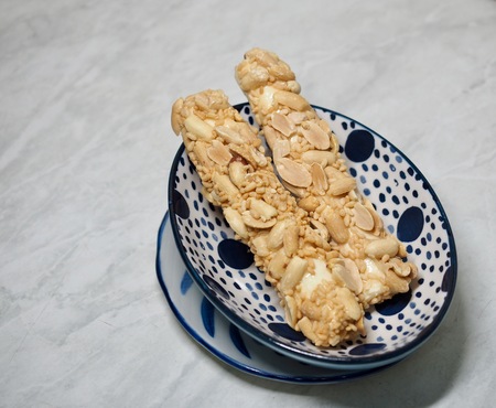 Korean food rice peanuts stick taffyの写真素材