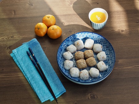 Asian food Sesame glutinous rice cake and rice ball cakeの写真素材
