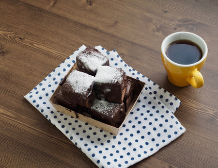 Chocolate brown cake and coffee