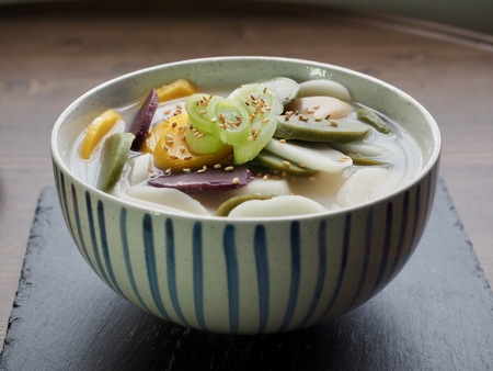 Korean food rice cake soup, tteokguk, Sliced ??Rice Cake Soupの写真素材