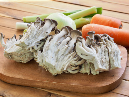 Oyster mushroom and vegetables, carrots, onions