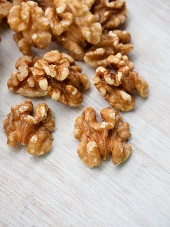 White background with walnutsの写真素材