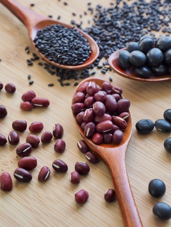 Red beans and black beans and black sesameの写真素材