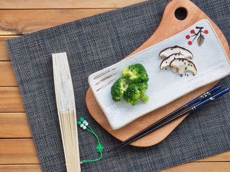 Broccoli and shiitake mushroomsの写真素材
