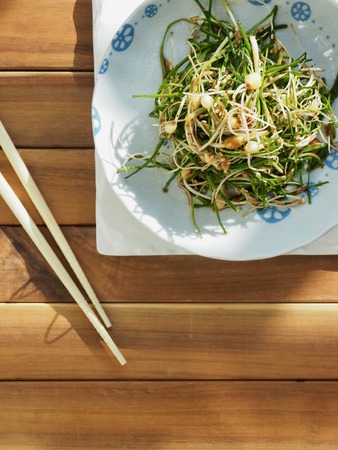 Korean food ingredients wild chive Soy sauce seasoningの写真素材
