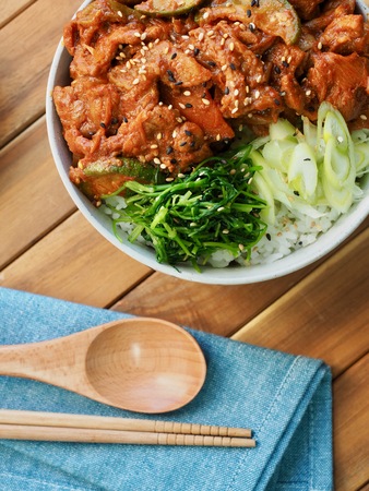 Korean food Jeyuk-deopbap, Spicy Stir-fried Pork with Riceの写真素材
