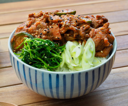 Korean food Jeyuk-deopbap, Spicy Stir-fried Pork with Rice