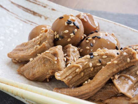 Asian food Pork and quail egg soy sauceの写真素材