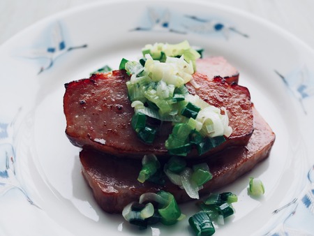 Grilled pork ham and Welsh onionの写真素材