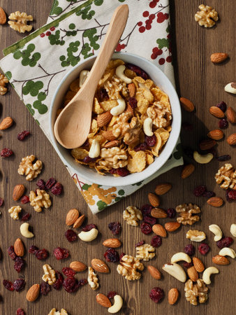 Spoon with cereal and nut mix