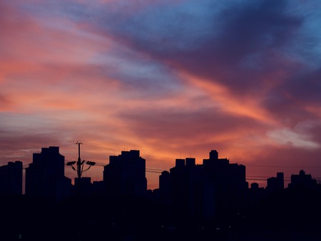 Cheongju City apartment and sunset landscapeの写真素材