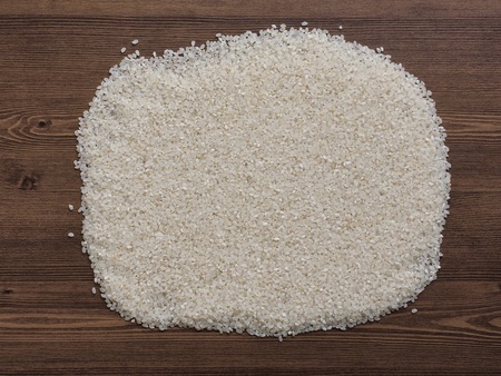 White rice with wooden boardの写真素材