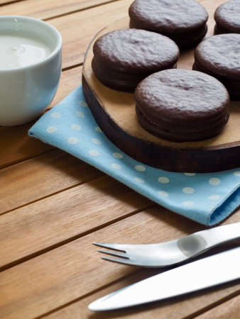 Chocolate pie and milk, Snackの写真素材