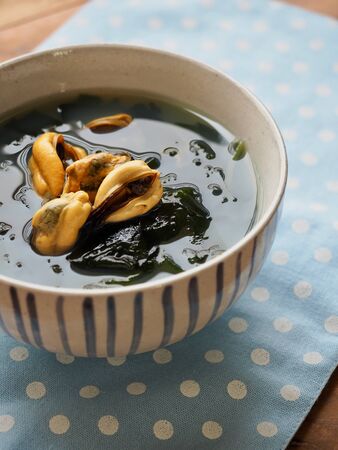 Korean food mussels seaweed soupの写真素材