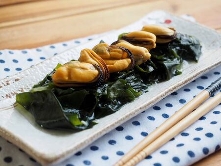 Asian food seaweed and musselsの写真素材