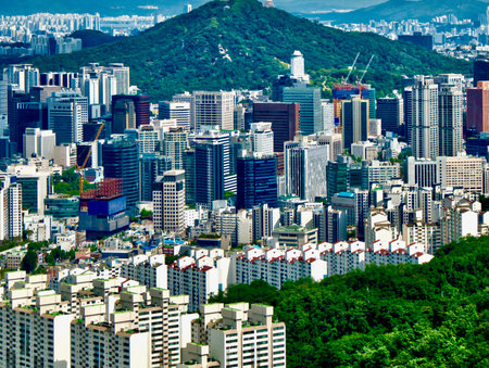 Seoul city cityscape, Korea, clear sky and clouds