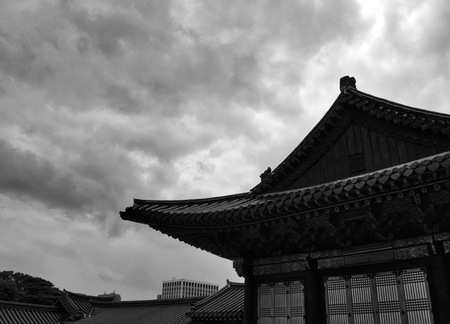 Korea's Traditional Palace Changdeok Palace, Black and white photoのeditorial素材