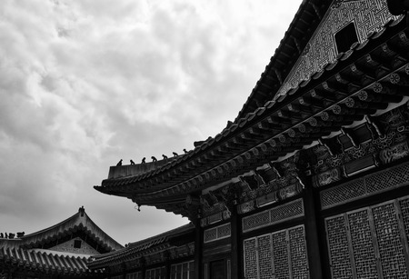Korea's Traditional Palace Changdeok Palace, Black and white photoのeditorial素材
