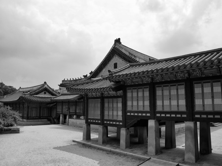 Korea's Traditional Palace Changdeok Palace, Black and white photoのeditorial素材