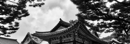 Korea's Traditional Palace Changdeok Palace, Black and white photoのeditorial素材