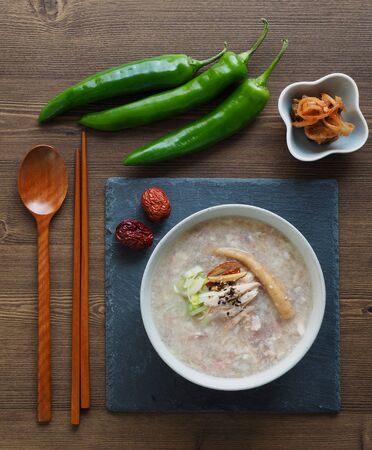 Korean food Chicken Rice Porridge, min jukの写真素材