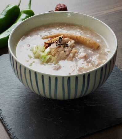 Korean food Chicken Rice Porridge, min jukの写真素材