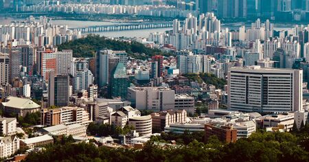 Korea Seoul City Cityscape Section Hangangの写真素材