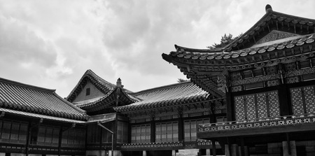 Korea's Traditional Palace Changdeok Palace, Black and white photoのeditorial素材