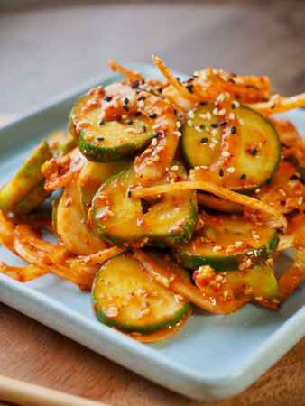 Korean food cucumber vegetables, Cucumber salad with vegetables