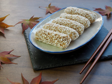 Traditional Korean confection Hangwa, yugwa and maple leaves