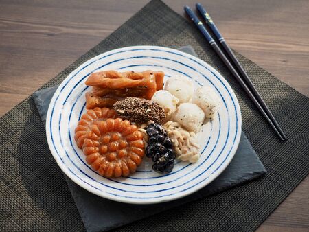 Korean traditional sweets and cookies, glutinous rice cake, gangjeong, Yakgwaの写真素材