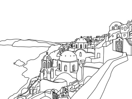 Greece Santorini Island Illustration, Drawing, coloringのイラスト素材