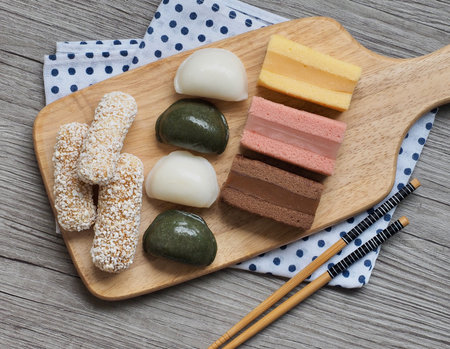 Korean food mochi cake, Mochi Castella, tteok, rice cake, yugwa, Songpyeonの写真素材