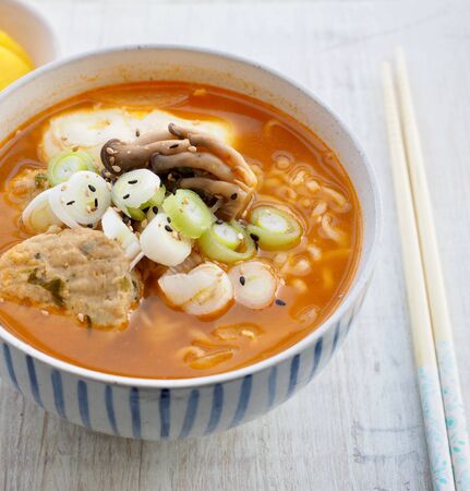 Asian food ramen, Instant Ramen and Pickled radishの写真素材