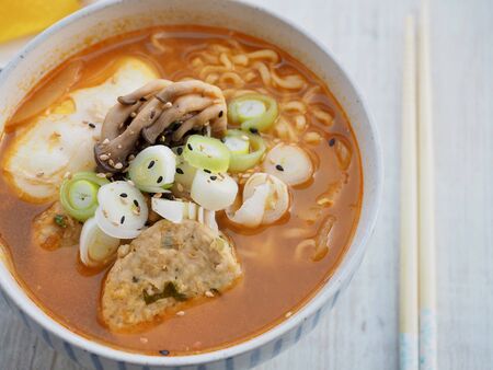 Asian food ramen, Instant Ramen and Pickled radishの写真素材