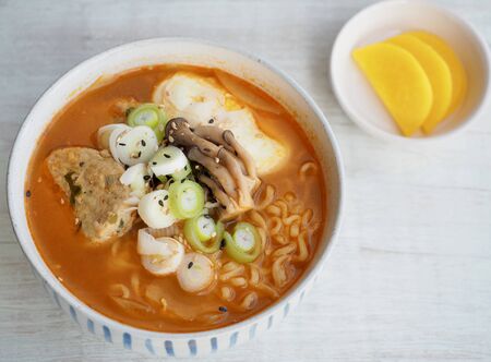 Asian food ramen, Instant Ramen and Pickled radishの写真素材