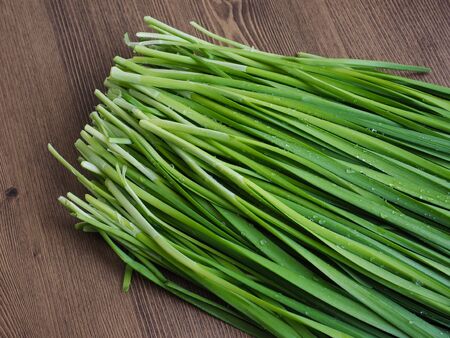 Korean fresh vegetable Chives, organic farmingの写真素材