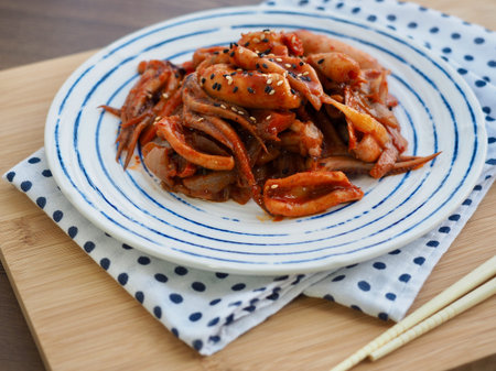 Korean food fried squid, spicy food