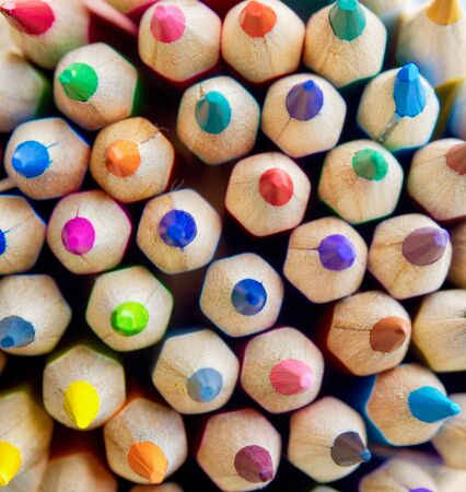 Colored pencils in glass bottlesの写真素材