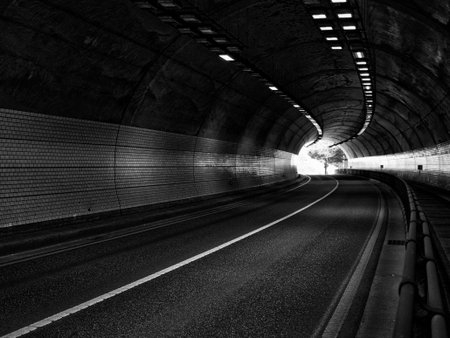 Korea Cheongju City Tunnel, Kowloon Tunnel, Black and white photo