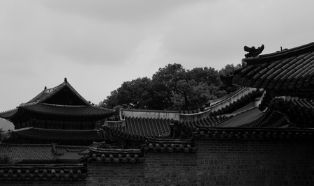 Korea's Traditional Palace Changdeok Palace, Black and white photoのeditorial素材