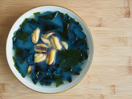 Korean food mussels seaweed soupの写真素材
