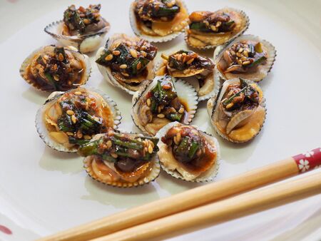 Korean food cockle Soy sauce seasoningの写真素材