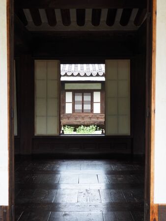 Korean Traditional Hanok Gate, Wood gate, Internal structureの写真素材