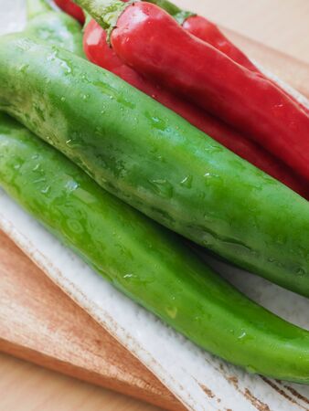 Korean fresh organic vegetables Red pepper and green pepperの写真素材