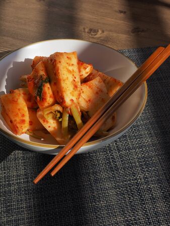 Korean traditional food Fresh radish kimchiの写真素材