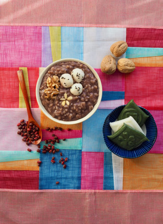 Korean food Red bean porridge and Rice cake