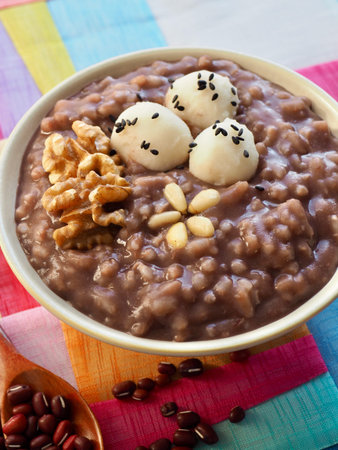 Korean food Red bean porridge and Rice cake