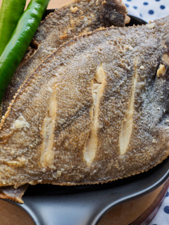 Asian food pacific sanddab grilled and green pepper